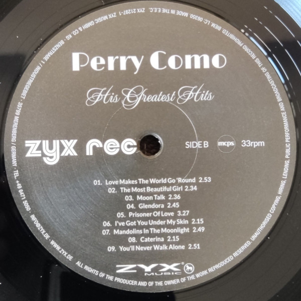 Виниловая пластинка Perry Como - His Greatest Hits LP - рис.3