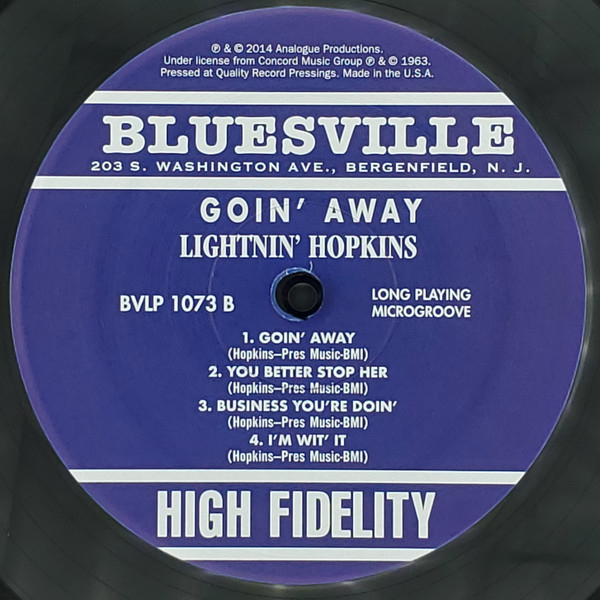 Виниловая пластинка Lightnin' Hopkins - Goin' Away (Analogue) LP - рис.3