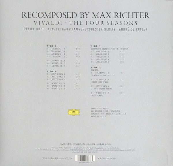 Виниловая пластинка Max Richter; Vivaldi; Daniel Hope; Konzerthaus Kammerorchester Berlin; Andre de Ridder - Recomposed By Max Richter: Vivaldi - The Four Seasons - рис.2