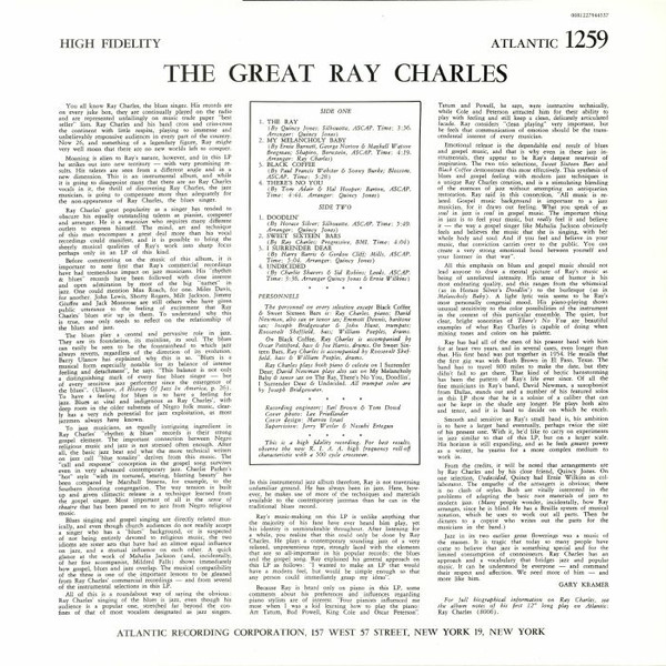 Виниловая пластинка Ray Charles - The Great Ray Charles - рис.1