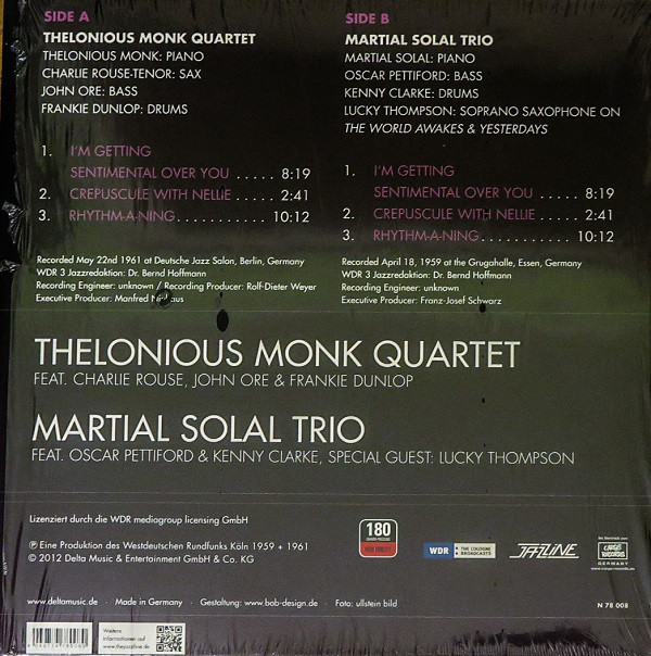 Виниловая пластинка Thelonious Monk Quartet; Martial Solal Trio - Live In Berlin 1961 Live In Essen 1959 - рис.1