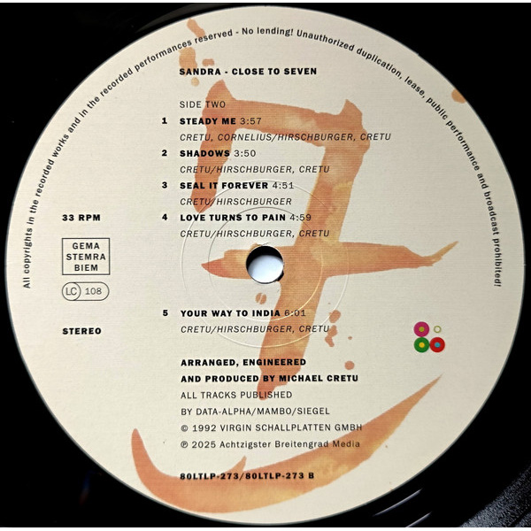 Виниловая пластинка Sandra – Close To Seven LP - рис.3