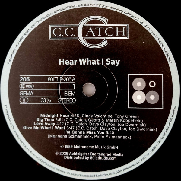 Виниловая пластинка C.C. CATCH - Hear What I Say LP - рис.2