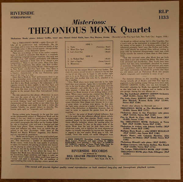 Виниловая пластинка Thelonious Monk Quartet – Misterioso (Analogue) LP - рис.1