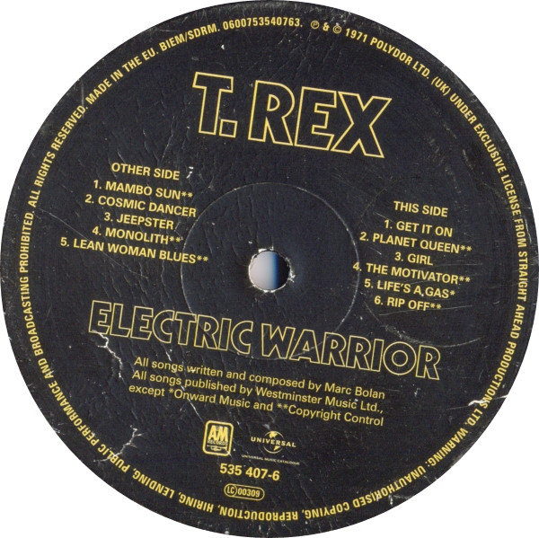 Виниловая пластинка T. Rex - Electric Warrior - рис.2