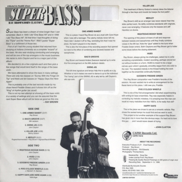 Виниловая пластинка Ray Brown, John Clayton – Super Bass LP - рис.1