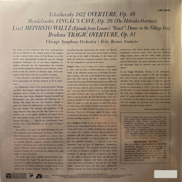 Виниловая пластинка Fritz Reiner, Tchaikovsky: 1812 Overture (Analogue) - 2LP - рис.3