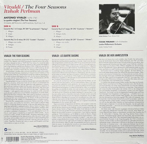 Виниловая пластинка Vivaldi - Itzhak Perlman, London Philharmonic Orchestra – The Four Seasons LP - рис.3
