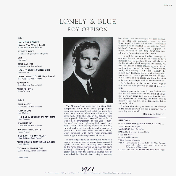 Виниловая пластинка ROY ORBISON LONELY AND BLUE - рис.1