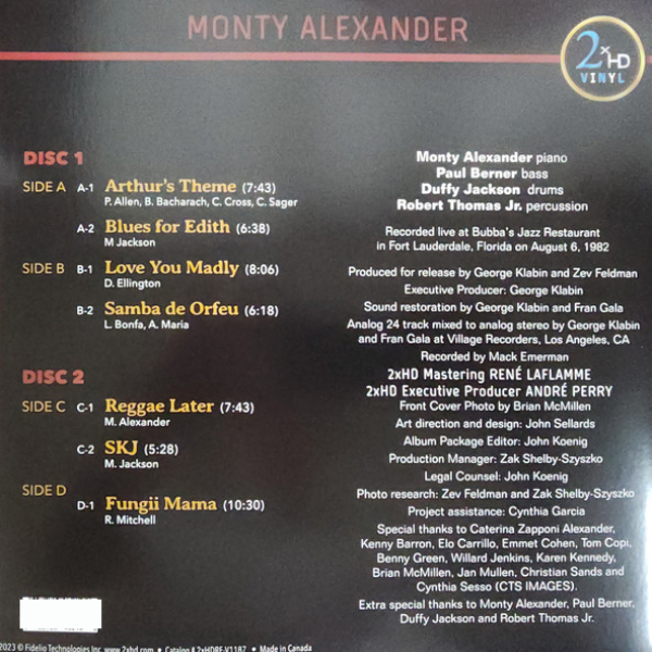 Виниловая пластинка Monty Alexander - Love You Madly: Live At Bubba's - 2LP - рис.1