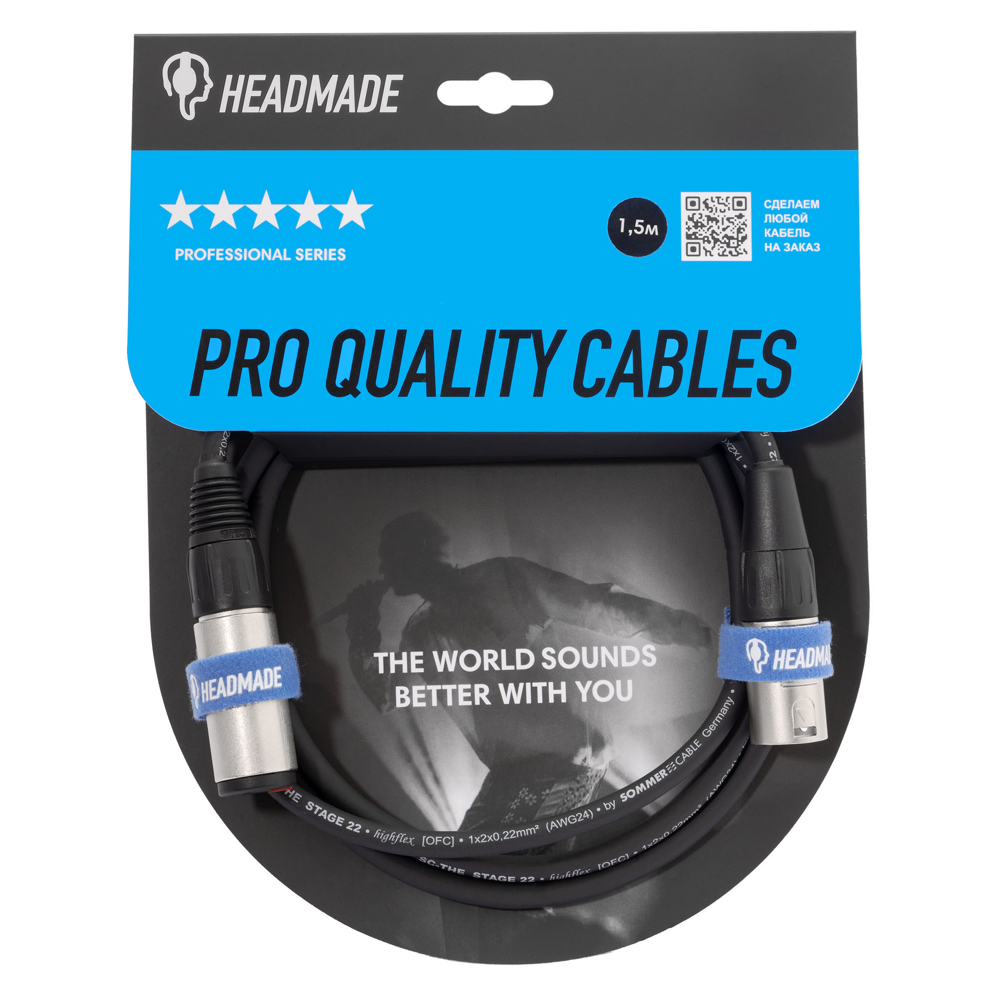 

Кабель HeadMade, Черный, Pro XLR-M - 6.3-f 1.5m