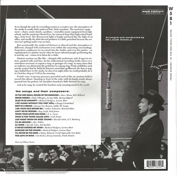 Виниловая пластинка Frank Sinatra - In The Wee Small Hours - рис.1