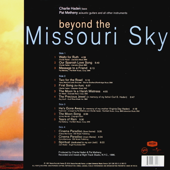 Виниловая пластинка Charlie Haden Pat Metheny - Beyond The Missouri Sky LP - рис.1