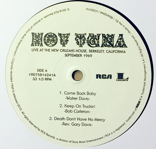 Виниловая пластинка Hot Tuna - Live At The New Orleans House, Berkeley, California, September 1969 - рис.2