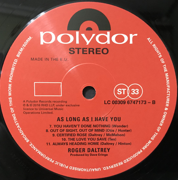 Виниловая пластинка Roger Daltrey - As Long As I Have You - рис.3