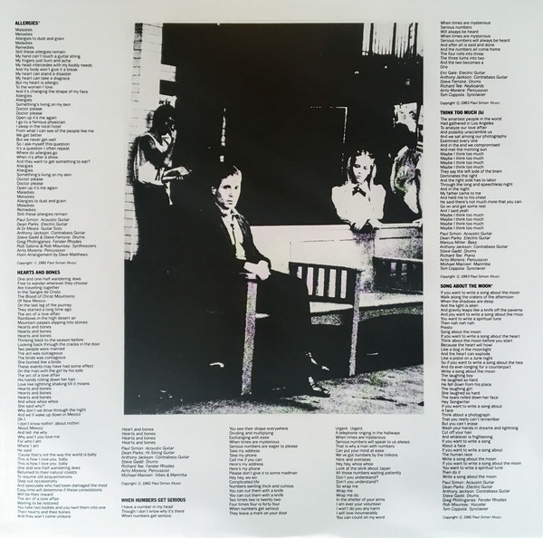 Виниловая пластинка Paul Simon - Hearts And Bones - рис.2