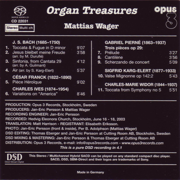 CD-диск Mattias Wager - Organ Treasures SACD - рис.1