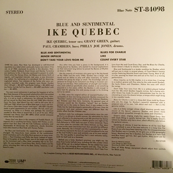 Виниловая пластинка Ike Quebec - Blue & Sentimental - рис.1