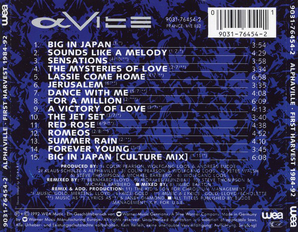 CD-диск ALPHAVILLE FIRST HARVEST 1984-1992 CD - рис.1