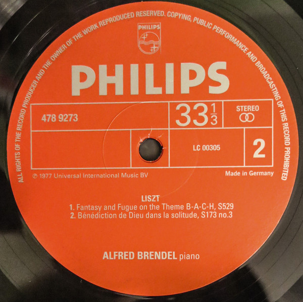 Виниловая пластинка Liszt; Alfred Brendel - Variations on Weinen, Klagen, Sorgen, Zagen Pens?es Des Morts Fantasy And Fugue on B-A-C-H B?n?diction De Dieu Dans La Solitude - рис.3