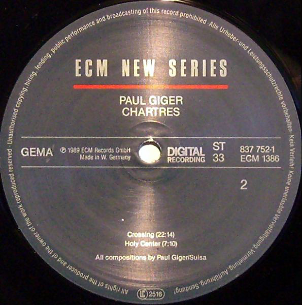 Виниловая пластинка Paul Giger - Chartres - рис.2
