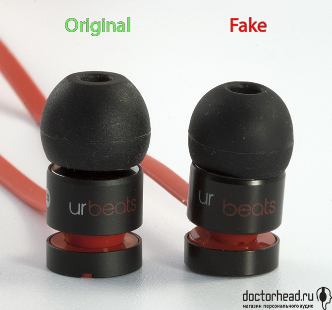надписи на оригинальных и поддельных наушниках Beats by dr. Dre urBeats в обзоре doctorhead.ru