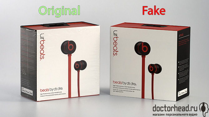 коробки оригинала и подделки Beats by dr. Dre urBeats в обзоре doctorhead.ru