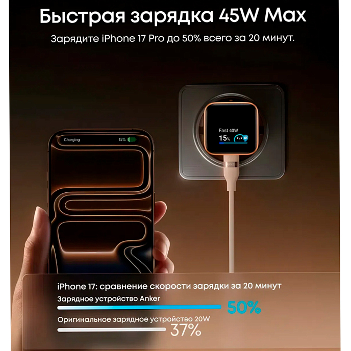Сетевое зарядное устройство Anker Nano Charger 45W Smart Display Black - рис.5
