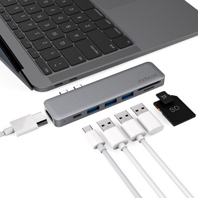 Адаптер Deppa USB-C adapter for Macbook, 7in1 Silver - рис.2
