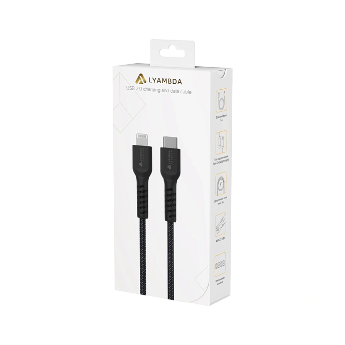 Кабель Lyambda LCLm10 USB Type-C/Lightning Black - рис.5