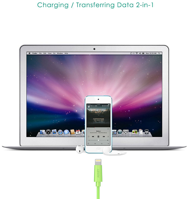 Кабель Aukey USB to Lightning Cable 1.0m Green - рис.4