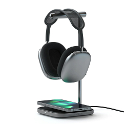 Подставка для наушников Satechi 2-in-1 Headphone Stand with Wireless Charger Grey