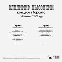 Пластинка Владимир Высоцкий ‎– Концерт В Торонто LP