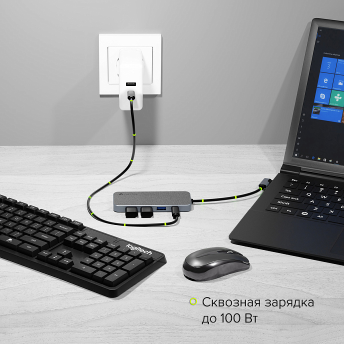 USB HUB Lyambda Slim Aluminum LC129 Type-C 5 in 1 Grey - рис.5