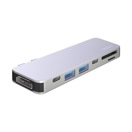 Адаптер Deppa USB-C adapter for Macbook, 7in1 Silver - рис.0