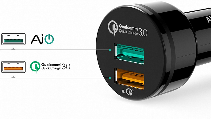 Автомобильное зарядное устройство Aukey Quick Charge 3.0 2 port (CC-T7) - рис.1