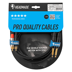 Кабель HeadMade Pro 2RCA - 2x6.3mm Black 1.5m
