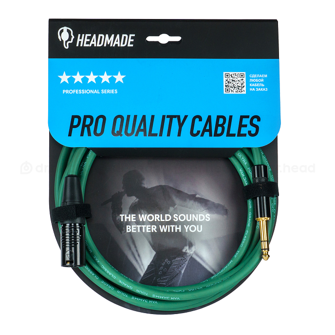 Кабель HeadMade Pro XLR-M - 6.3mm Green 3m - рис.0