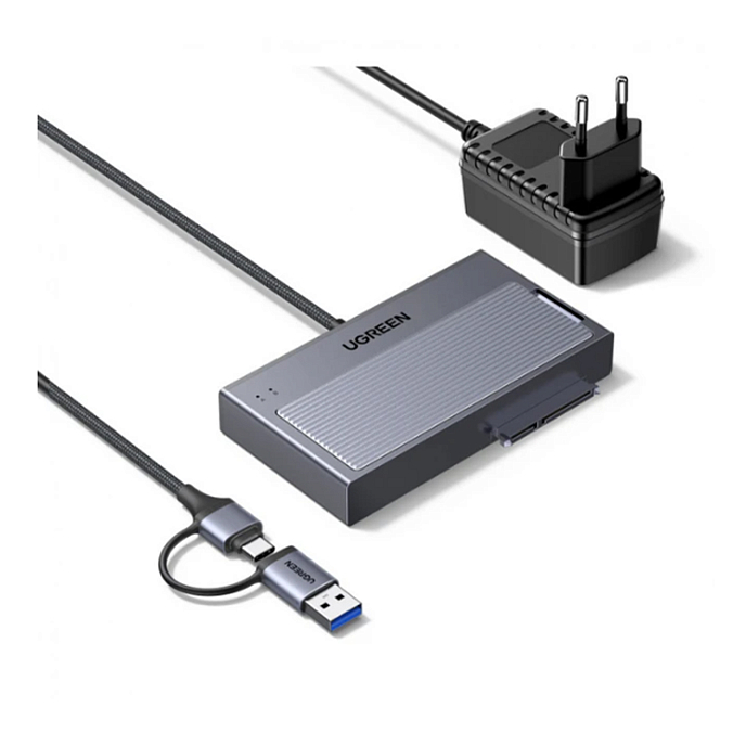 USB HUB UGREEN D320 M.2 NVMe SATA Hard Drive Adapter Grey - рис.0