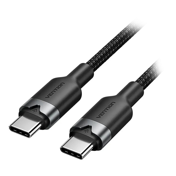 Кабель Vention USB 2.0 USB-C - USB-C 3A PD60W Braided Black 2m - рис.0