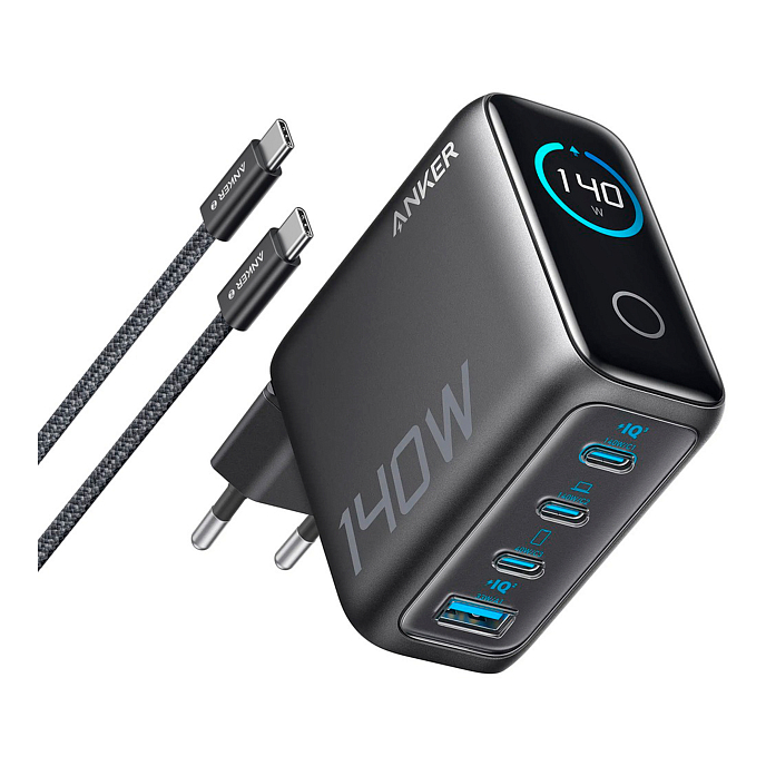 Сетевое зарядное устройство Anker Charger 3C1A 140W with USB Cable Dark Gray - рис.1