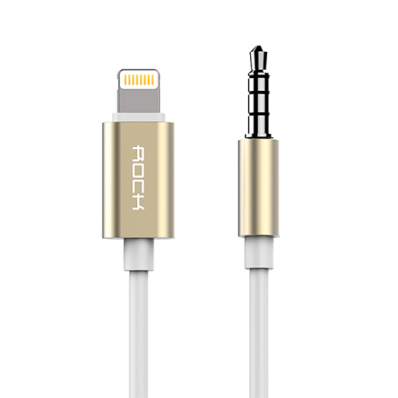 Кабель Rock Audio Cable AUX 3.5mm Lightning Gold - рис.0