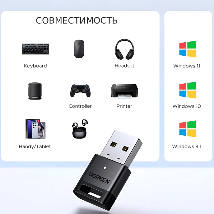 Адаптер Ugreen CM748 Bluetooth 5.4 Adapter USB-A Grey - рис.4