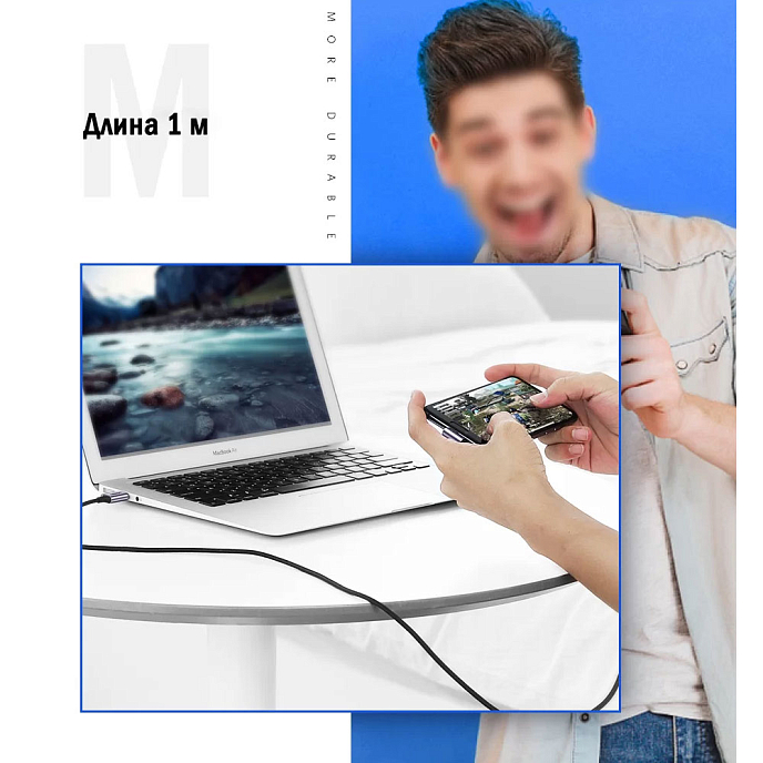 Кабель UGREEN Angle USB-A - USB-C Grey - рис.3