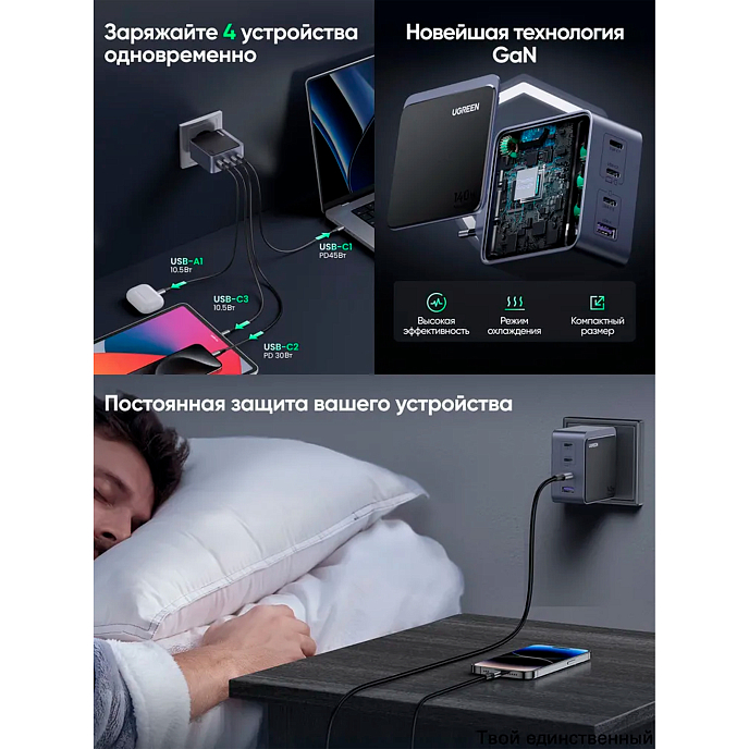 Сетевое зарядное устройство UGREEN X570 Nexode S 140W Grey - рис.1