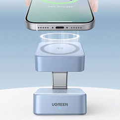 Беспроводная зарядка UGREEN W752 Magnetic 25W Wireless QI2.2 Silvery Blue