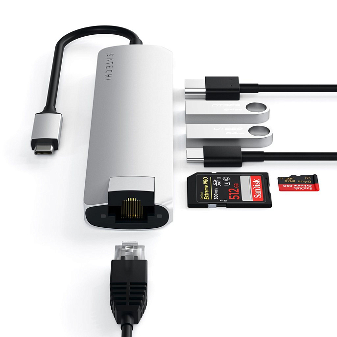 USB HUB Satechi Type-C Slim Multiport with Ethernet Adapter Silver - рис.1
