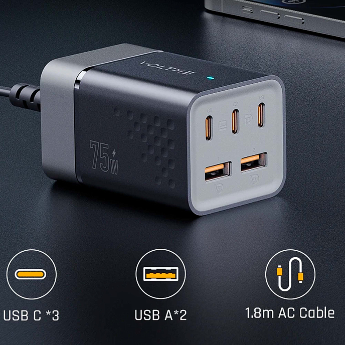 Сетевое зарядное устройство VOLTME VITO 75 EzTravel Desktop Charger 5in1 Black - рис.4