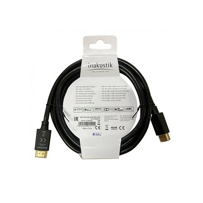 Кабель Inakustik White Ultra High Speed HDMI 1m - рис.1