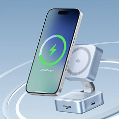 Беспроводная зарядка UGREEN W752 Magnetic 25W Wireless QI2.2 Silvery Blue